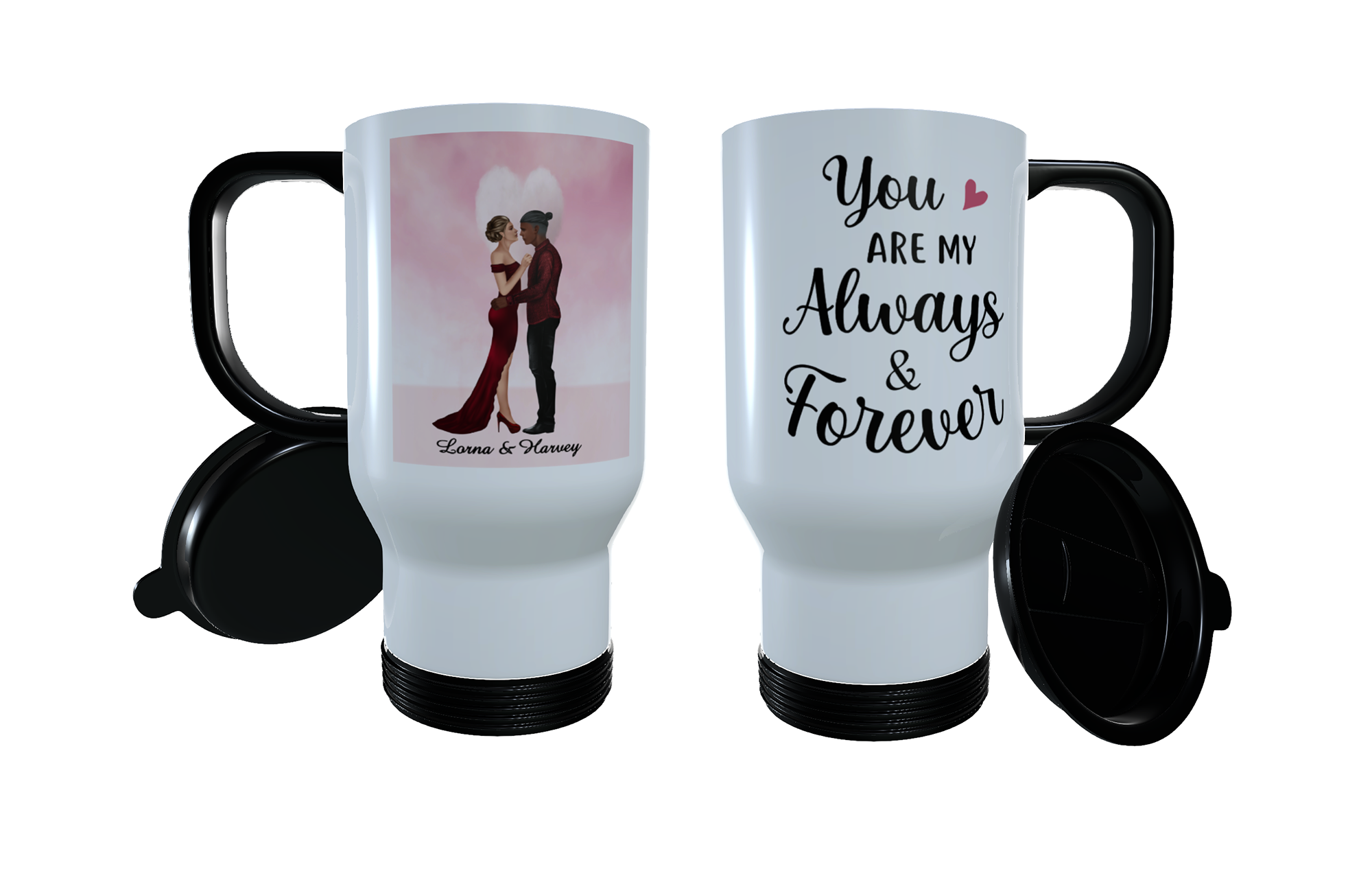 Romantic Couple Travel Mug, Custom Couples Thermos Mug - Click Image to Close